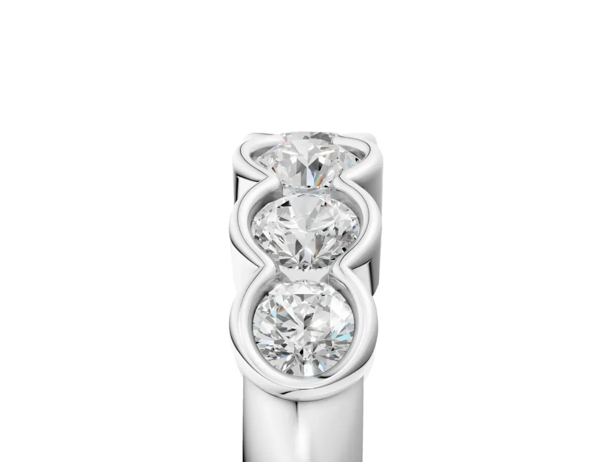 Round Diamond Scalloped Bezel Set Eternity Band Silver