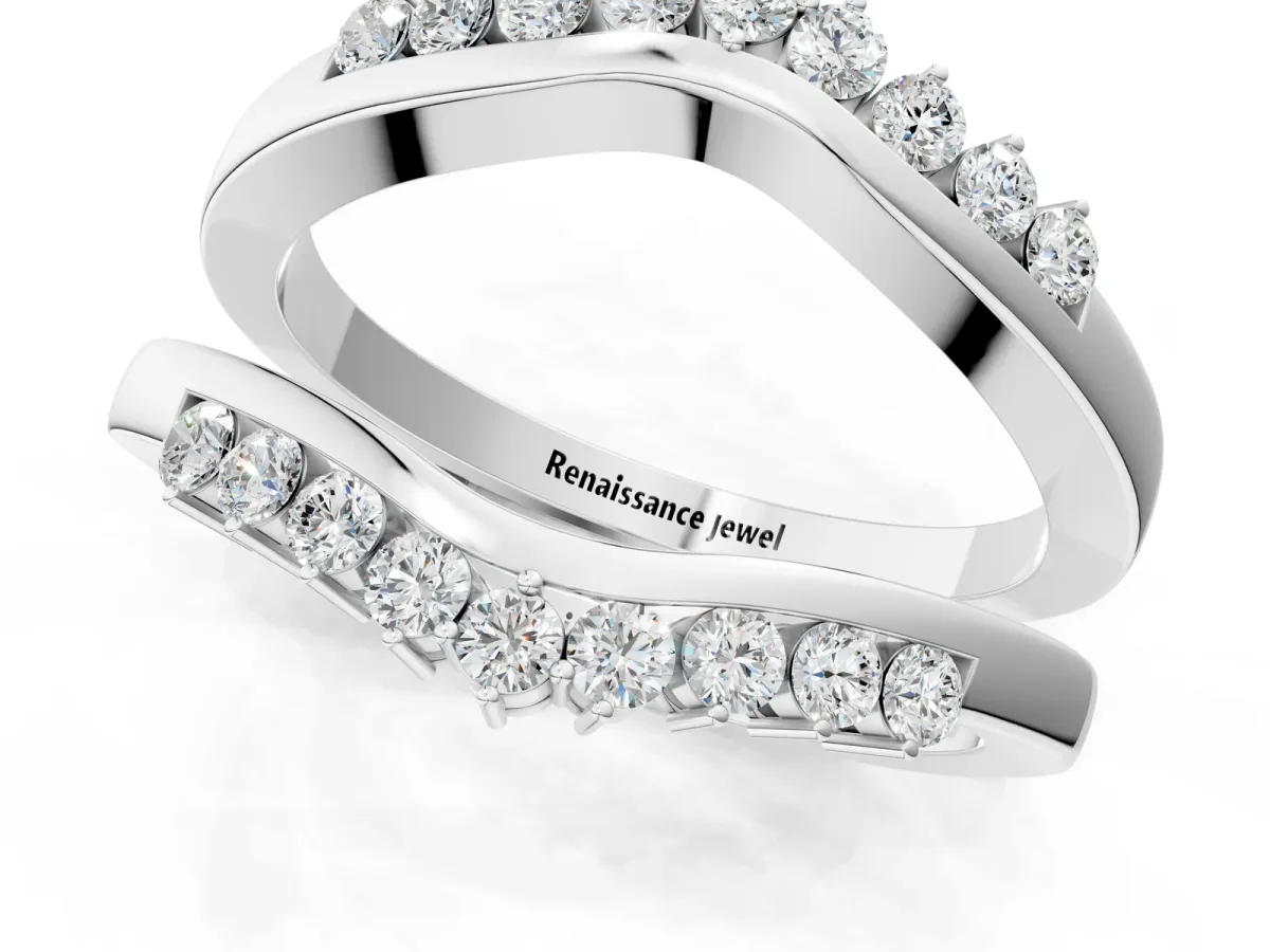 Round Diamond Chevron Contour Band with Prong Setting Platinum
