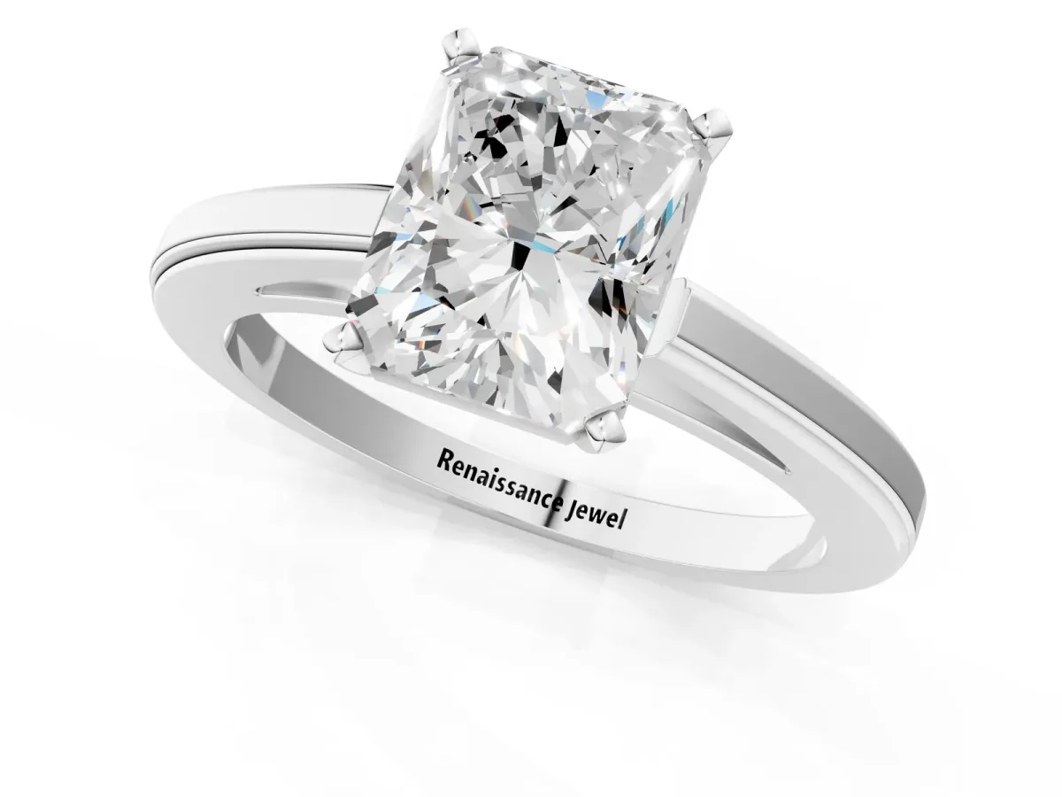 Radiant Cut Solitaire Diamond Ring with Four-Prong Setting and Classic Band Platinum