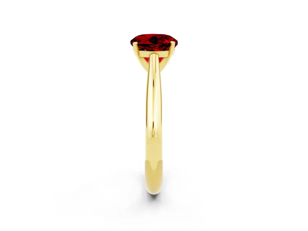 Round Cut Ruby Solitaire Engagement Ring with Cathedral Setting and Four-Prong Mount Yellow gold