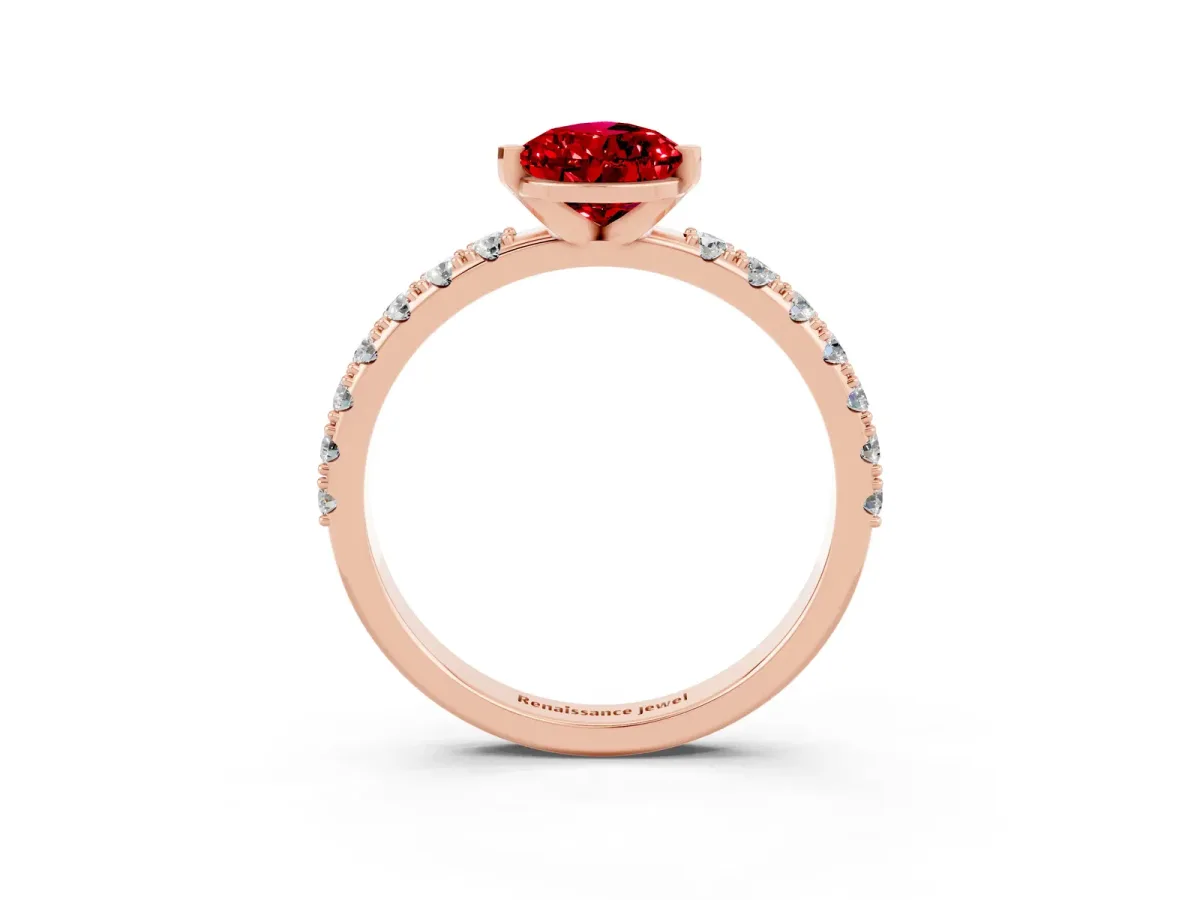 Pear Cut Ruby Solitaire Pavé Band with Four-Prong Setting Rose gold