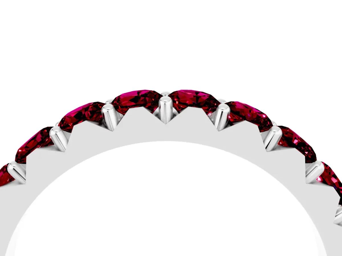 Round Garnet Half Eternity Band with Classic Prong Setting Platinum