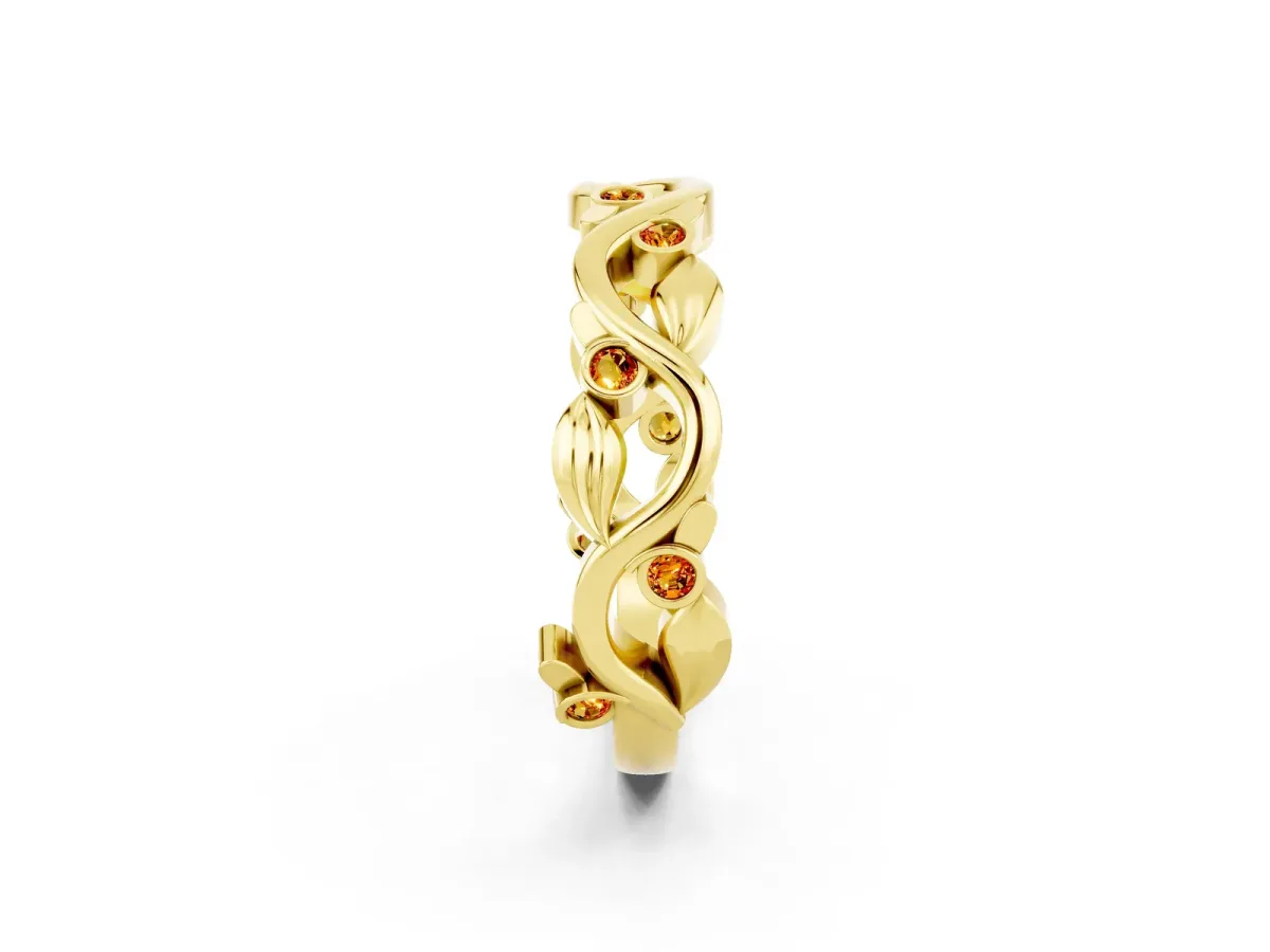 Round Citrine Leaf Eternity Band with Bezel Setting Yellow gold