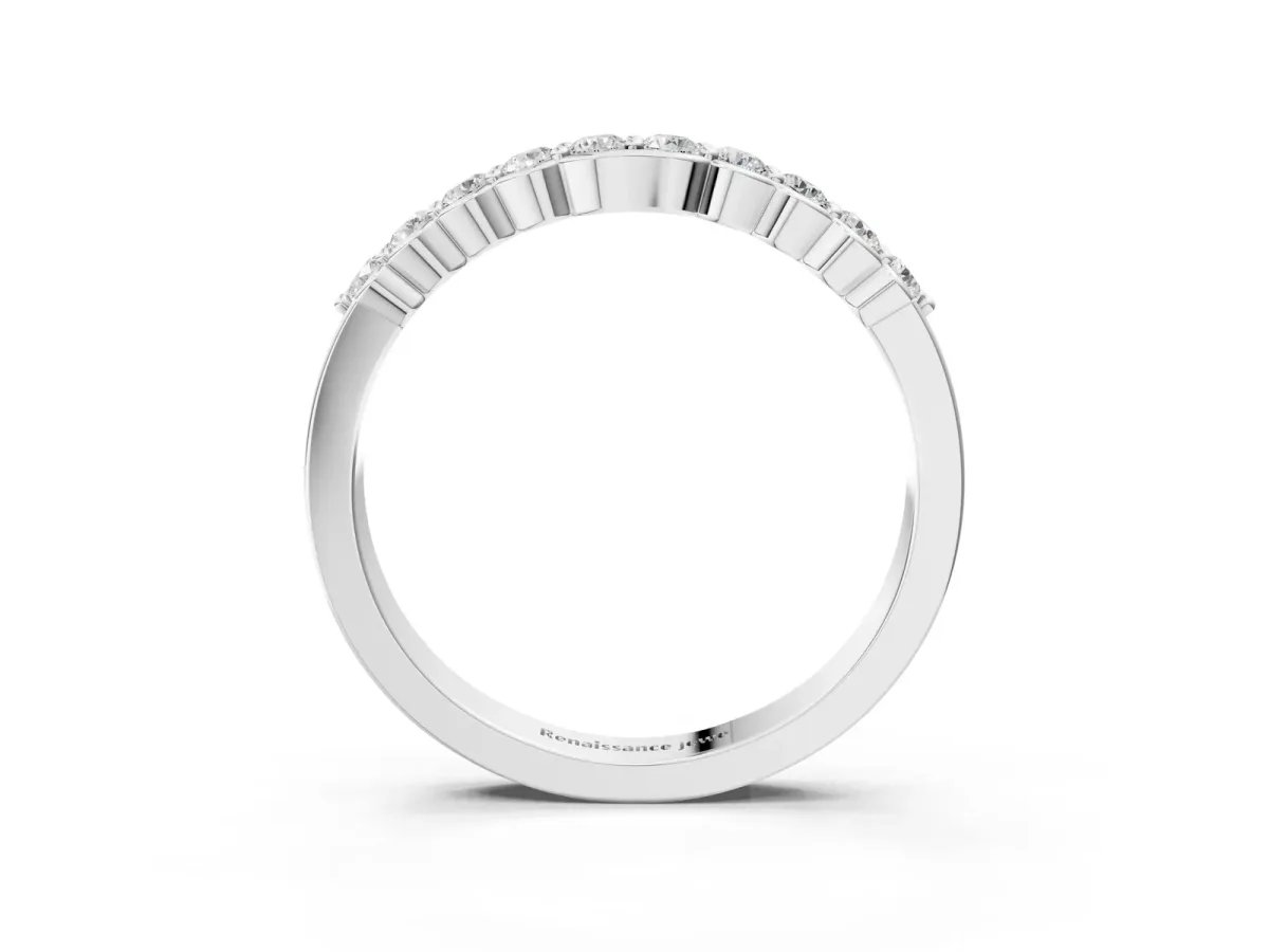 Round Diamond Half-Eternity Band with U-Prong Setting Platinum