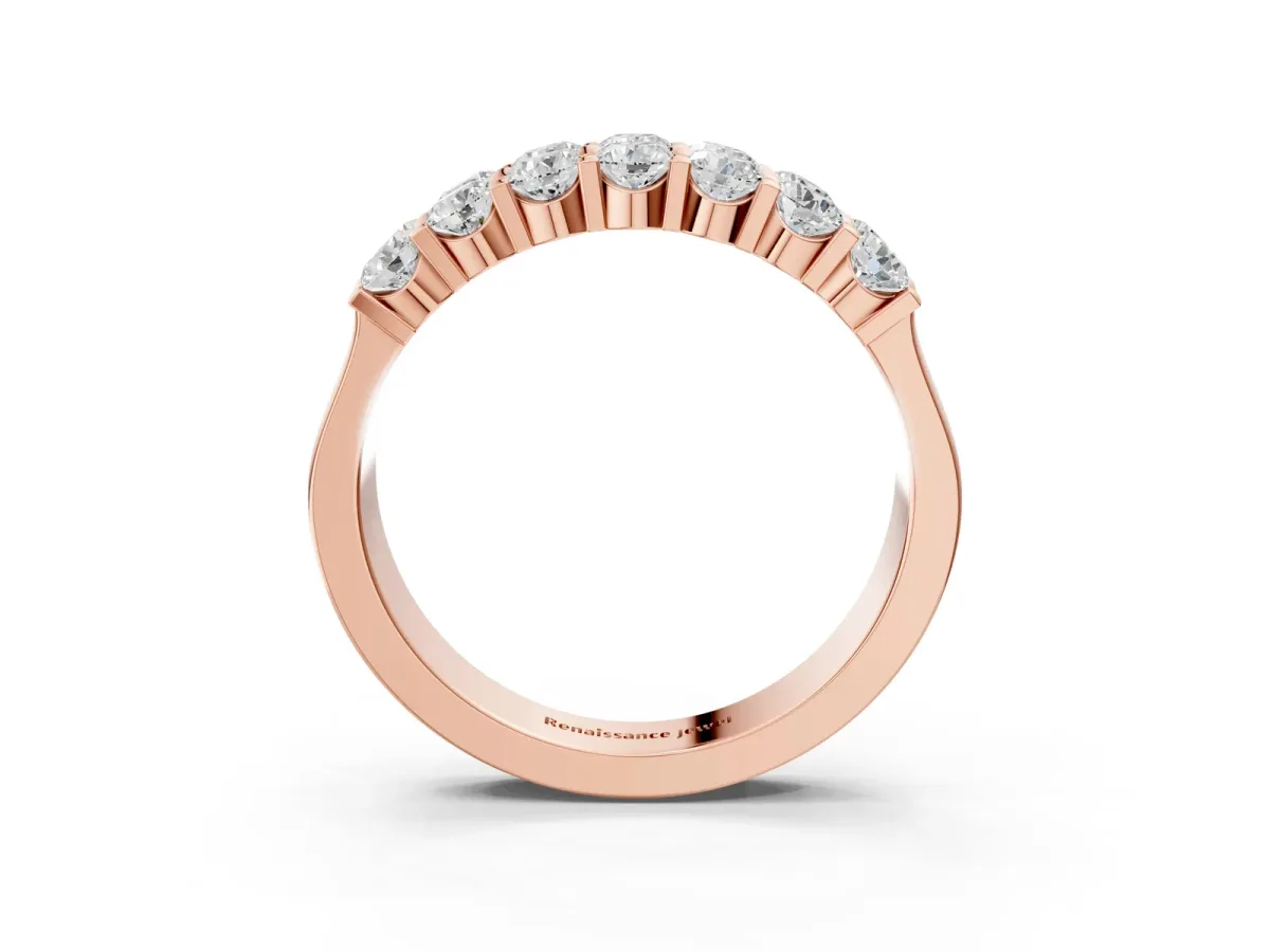 Three-Row Round Diamond Channel Band with Shared Prong Setting Rose gold