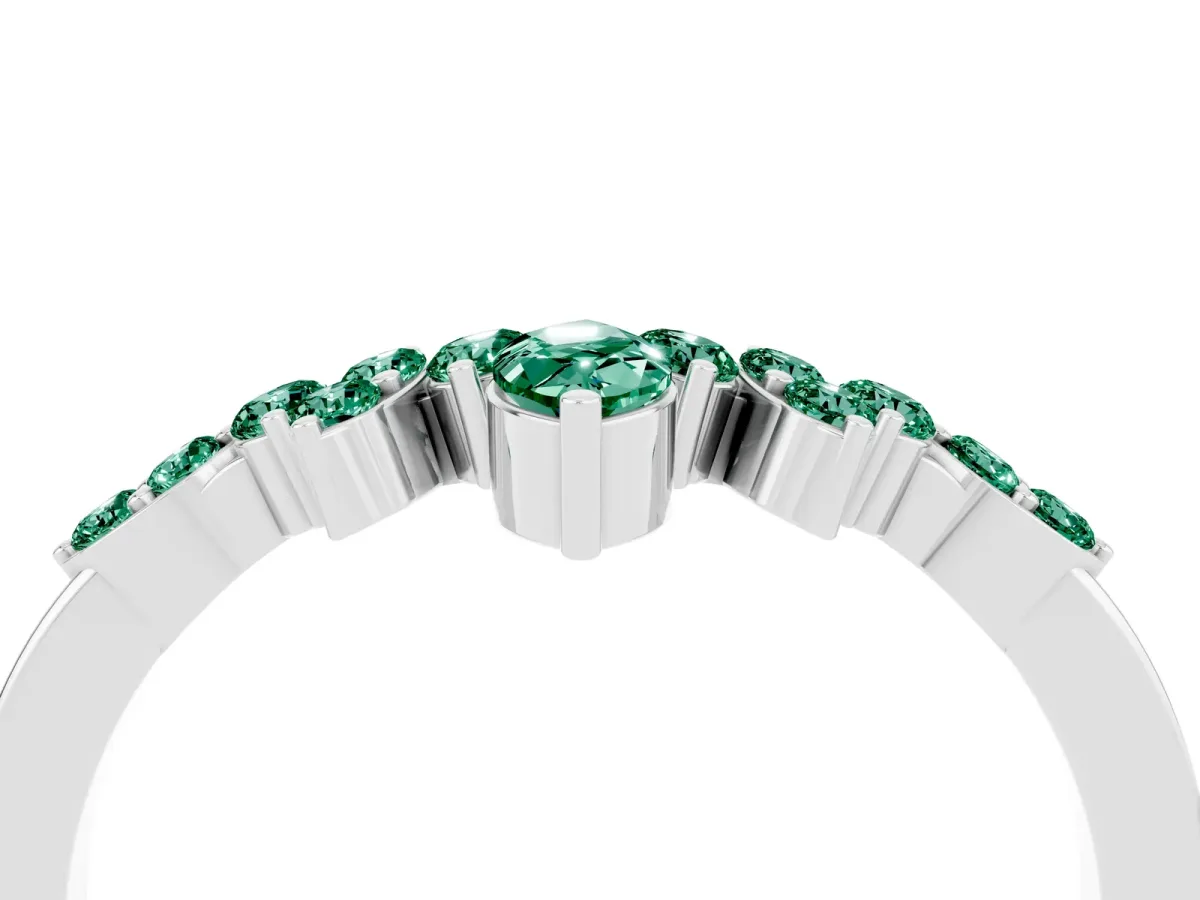 Marquise and Round Green Sapphire Chevron Band with Prong Setting Silver