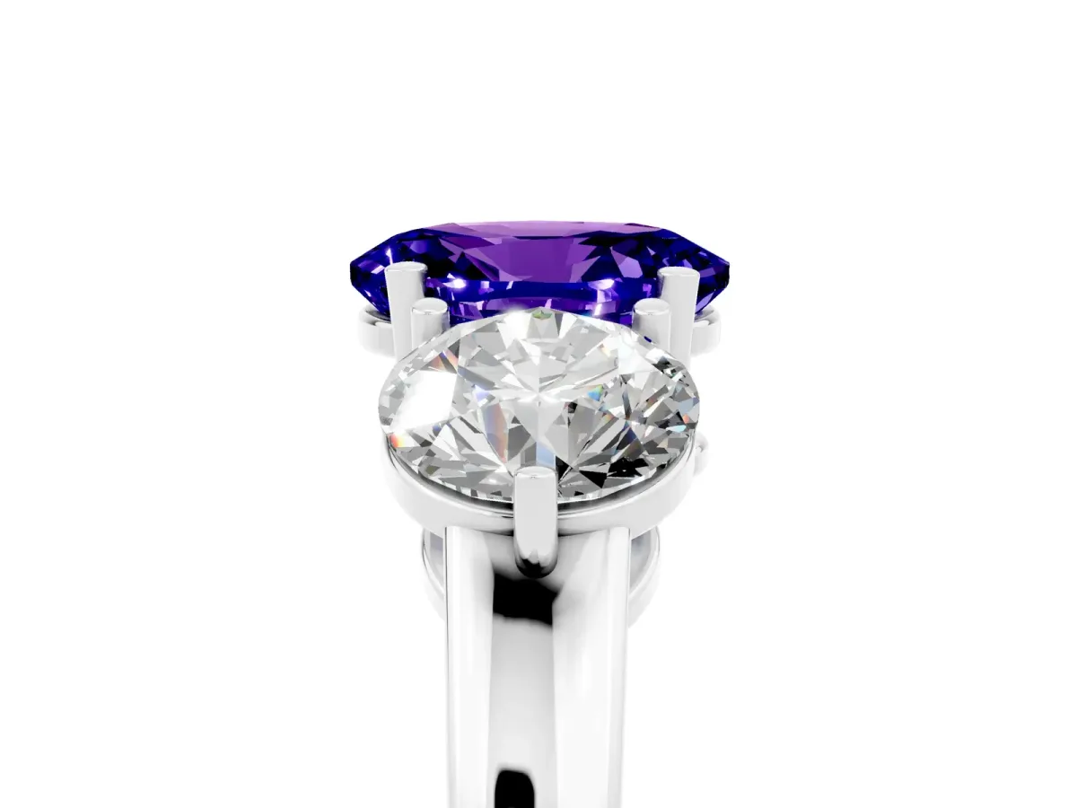 Oval Cut Tanzanite Three-Stone Ring with Prong Setting and Classic Band White gold