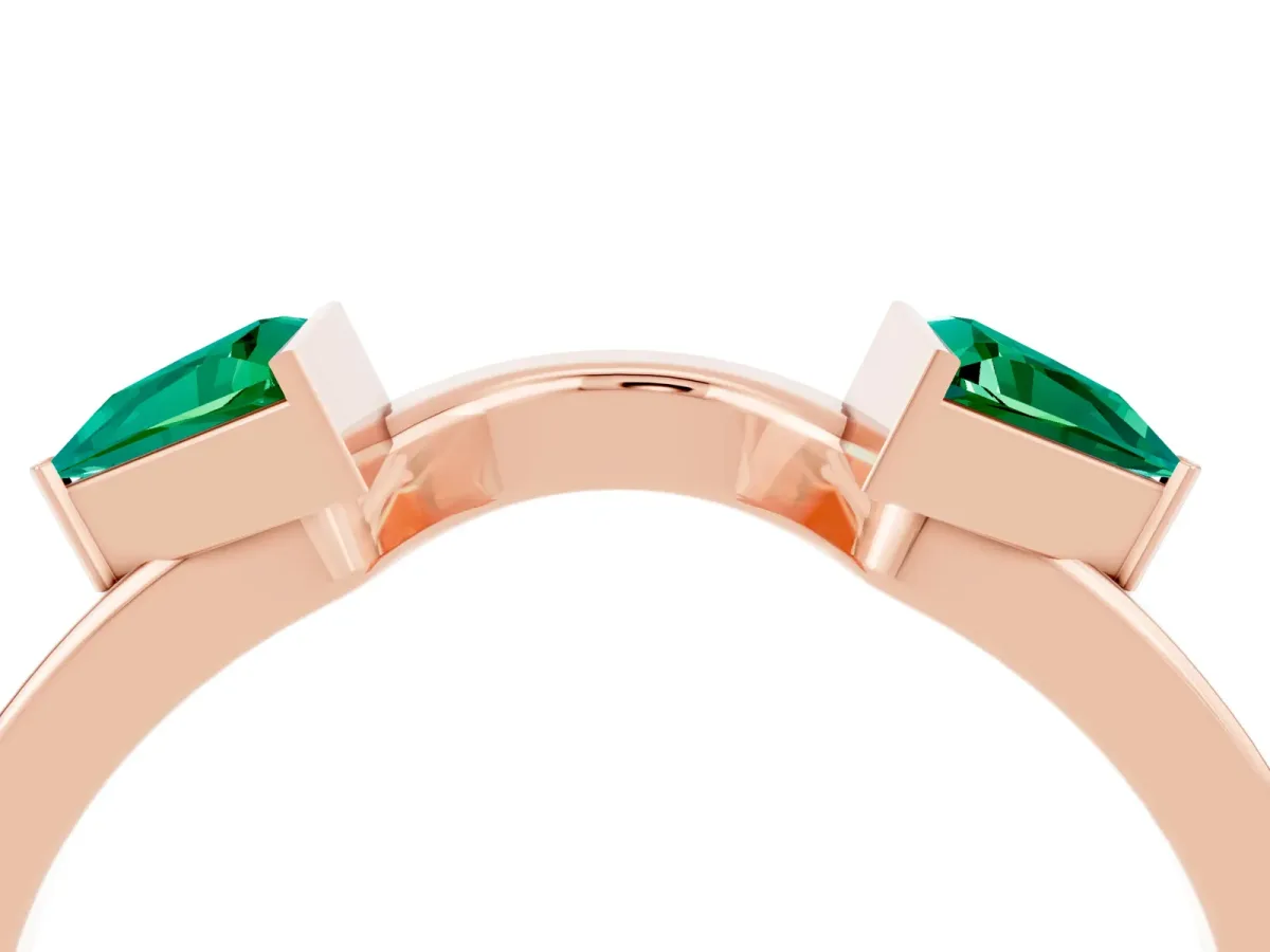 Trillion Emerald Open Band Ring with Bezel Setting Rose gold