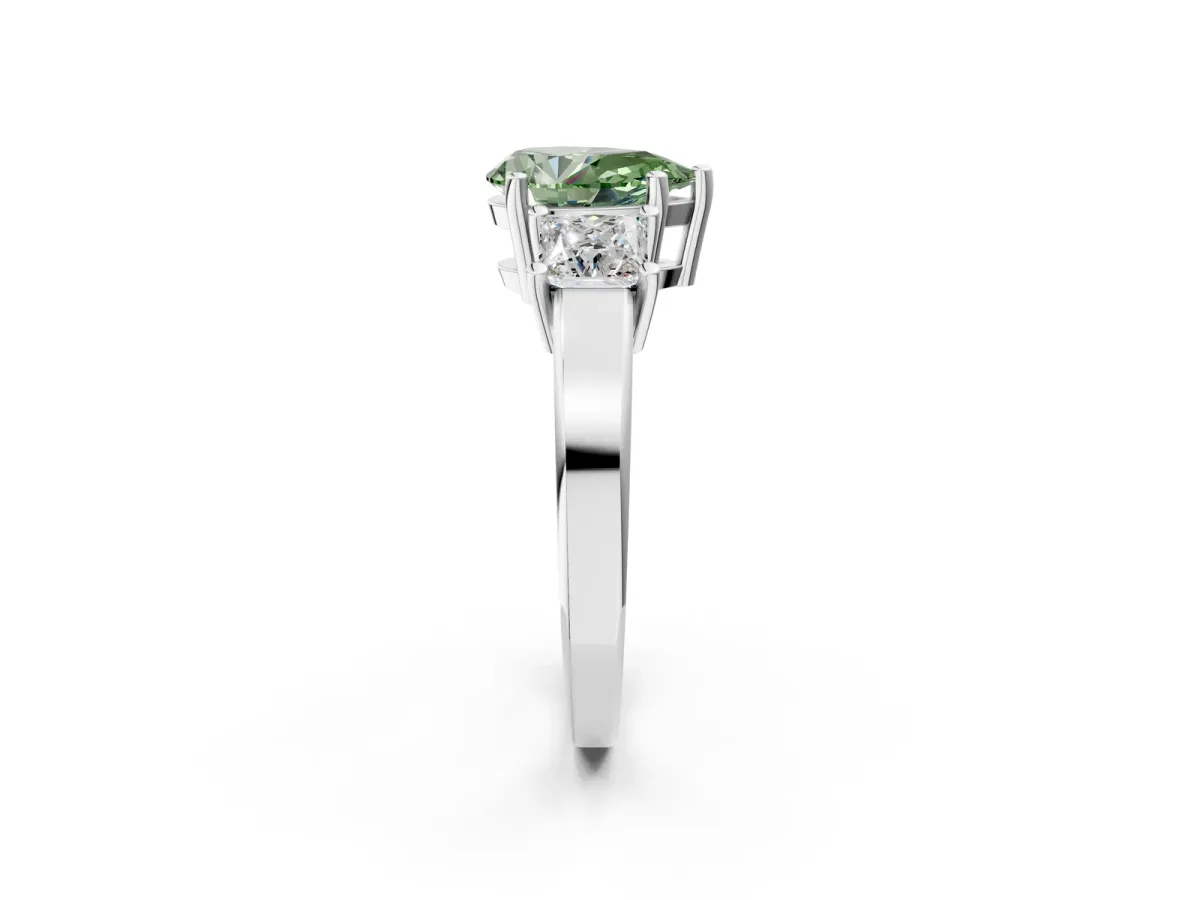 Fancy Green Three-Stone Pear Cut Cut Solitaire Ring with Prong Setting White gold