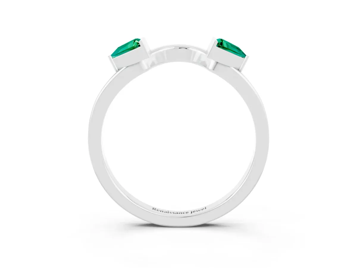 Trillion Emerald Open Band Ring with Bezel Setting Silver