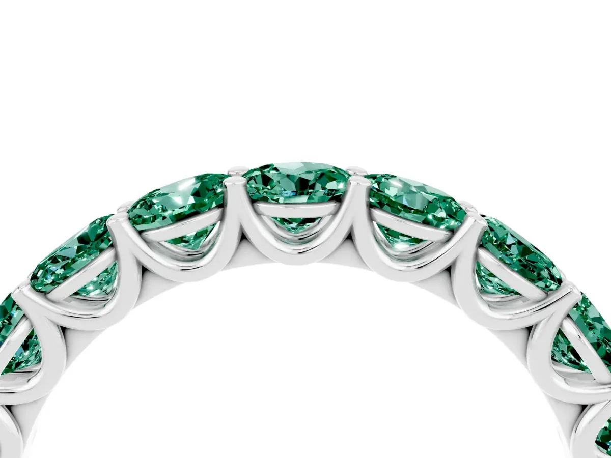 Round Green Sapphire Shared Prong Eternity Band Platinum