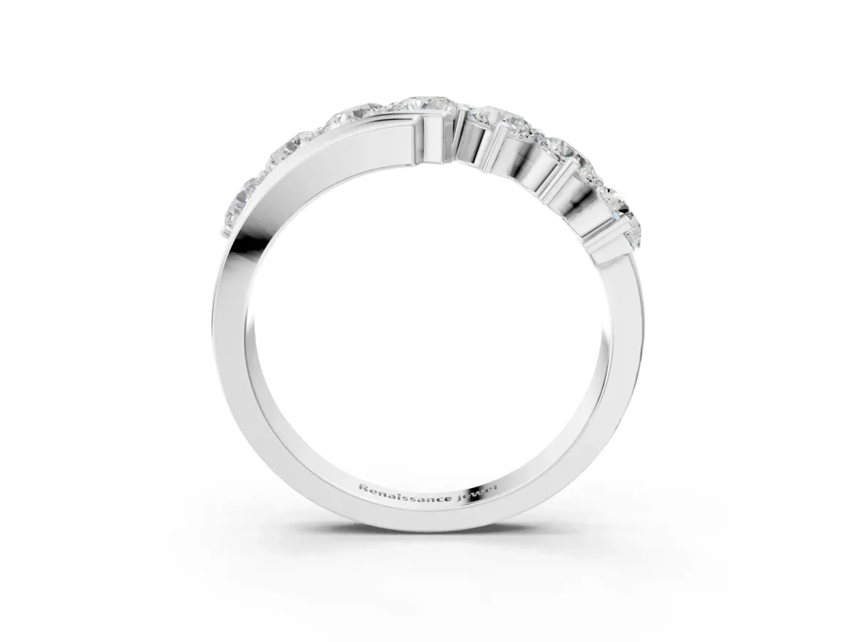 Round Diamond Wave Band with Channel and Shared Prong Setting Platinum