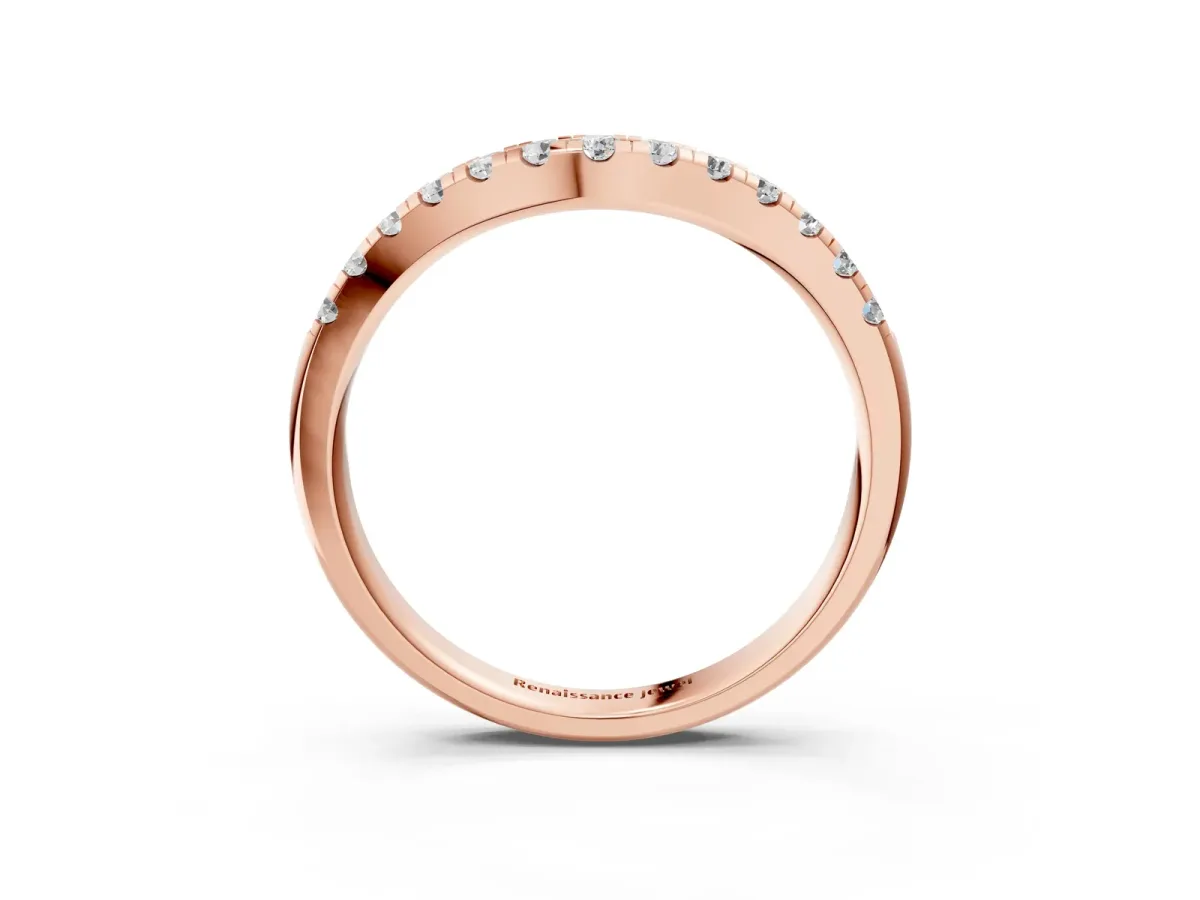 Pavé Set Round Diamond Curved Band with Shared Prong Setting Rose gold