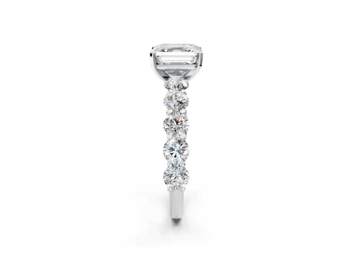Asscher Cut Diamond Prong Setting with Side Stones on a Pave Band Platinum
