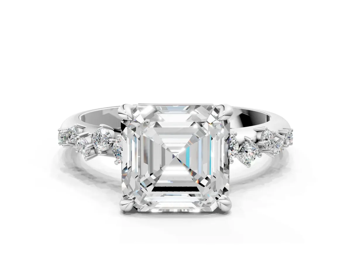 Asscher Cut Cut Diamond Vine Band with Four-Prong Setting Platinum