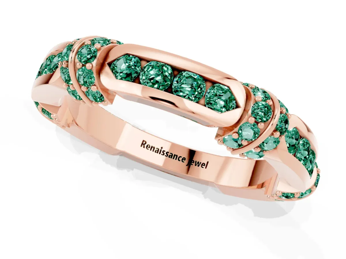 Pavé Round Green Sapphire Link Band with Bezel Setting Rose gold