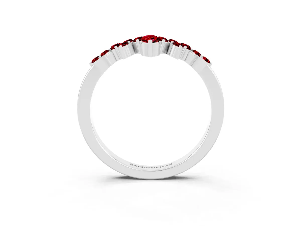 Marquise and Round Ruby Chevron Band with Prong Setting Platinum