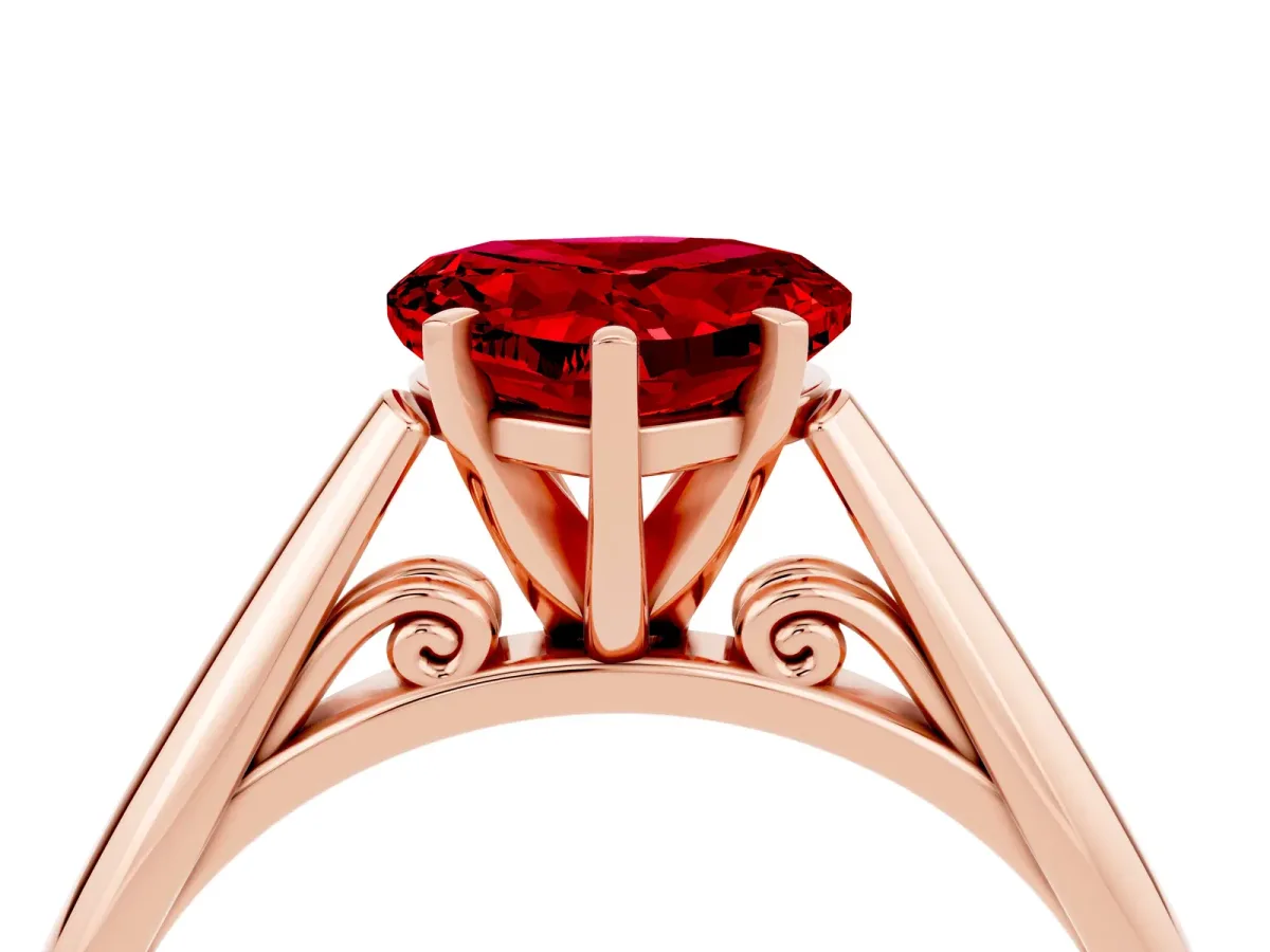Heart Cut Ruby Solitaire Engagement Ring with Cathedral Setting and Four-Prong Mount Rose gold