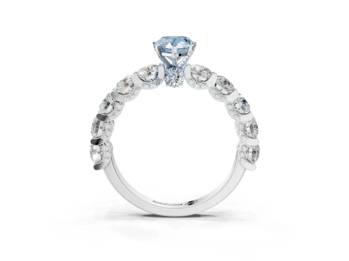 Fancy Blue Pear Cut Diamond Side Stone Engagement Ring with Four-Prong Setting White gold