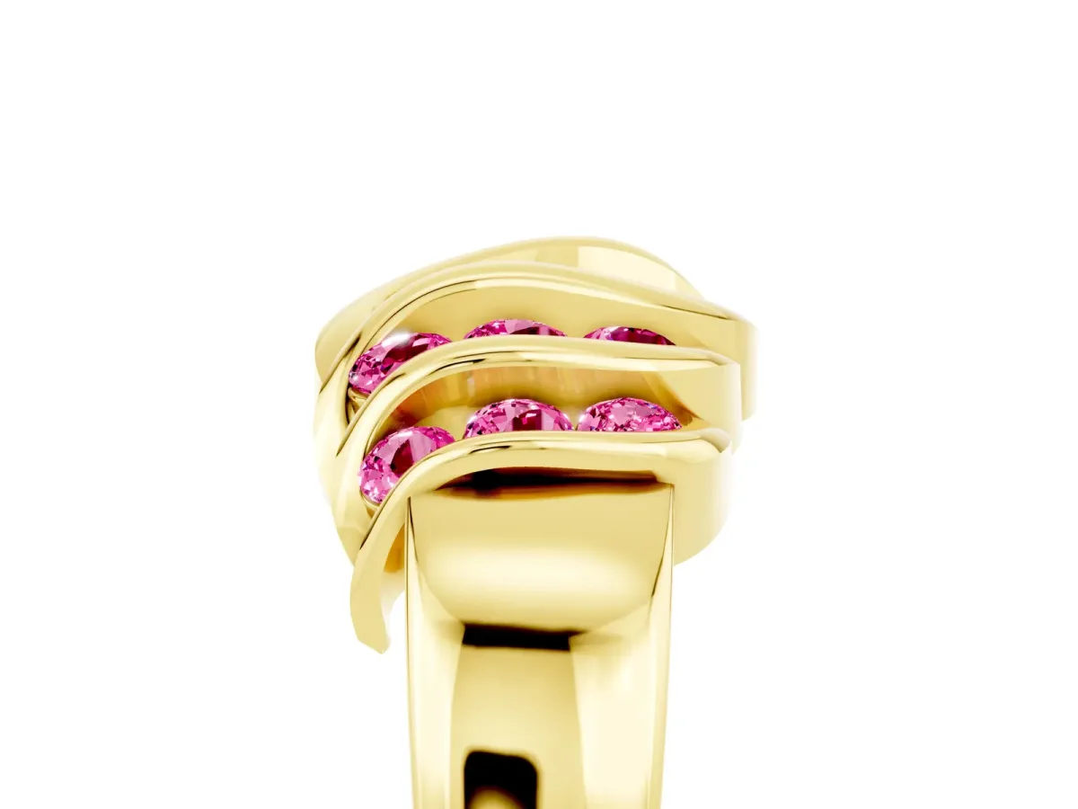 Round Pink Sapphire Multi-Row Crossover Band Yellow gold