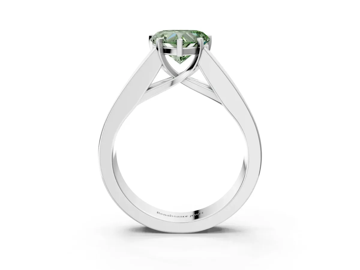 Fancy Green Heart Cut Cut Channel Set Solitaire Ring with Four-Prong Setting Platinum