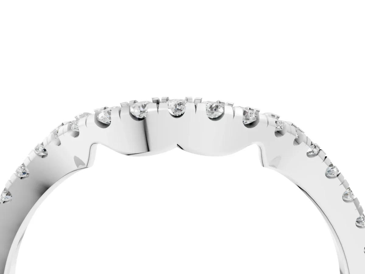 Round Diamond Pavé-Set Contoured Wedding Band Silver