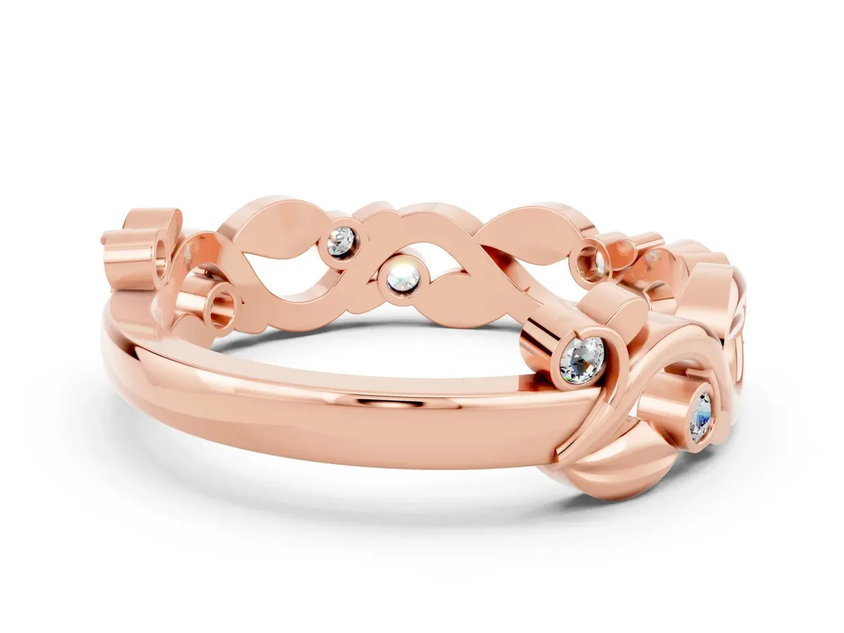Round Moissanite Leaf Eternity Band with Bezel Setting Rose gold