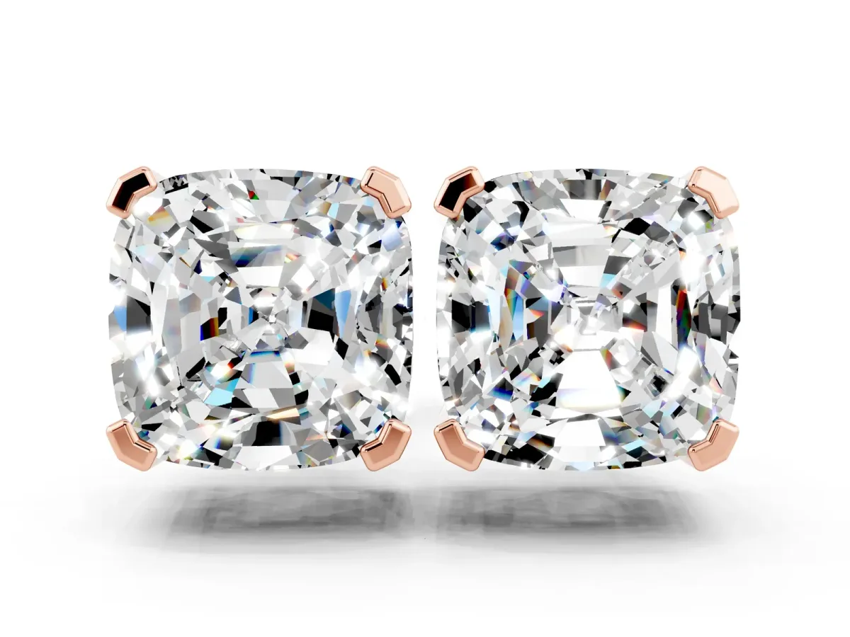 Cushion Cut Moissanite Stud Earrings Rose gold