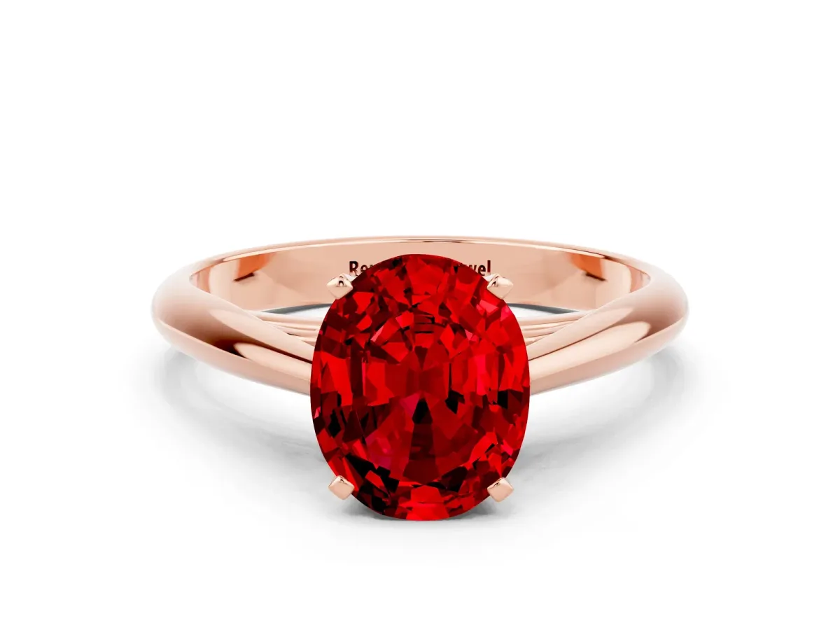 Oval Cut Ruby Solitaire Engagement Ring with Cathedral Setting and Four-Prong Mount Rose gold