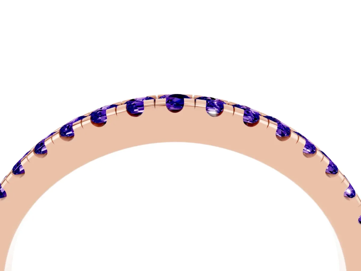 Round Tanzanite Pavé Half Eternity Band with Shared Prong Setting Rose gold
