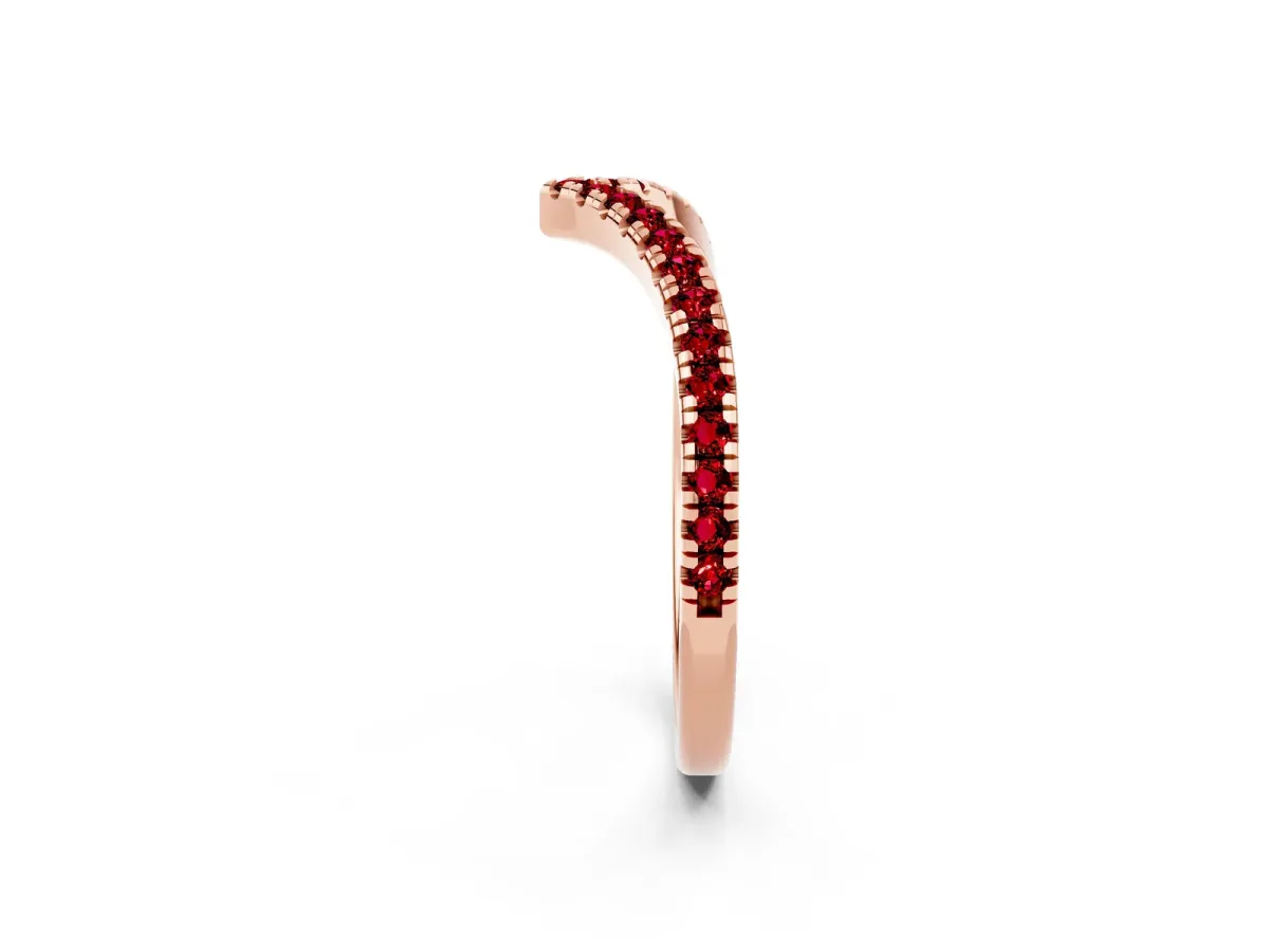Pavé Round Ruby V-Shaped Chevron Band with Shared Prong Setting Rose gold