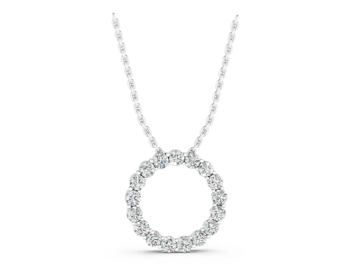 Round Diamond Prong-Set Circle Pendant Silver