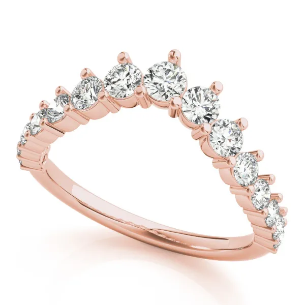 Round Diamond Prong Set White Gold Curved Band Rose gold