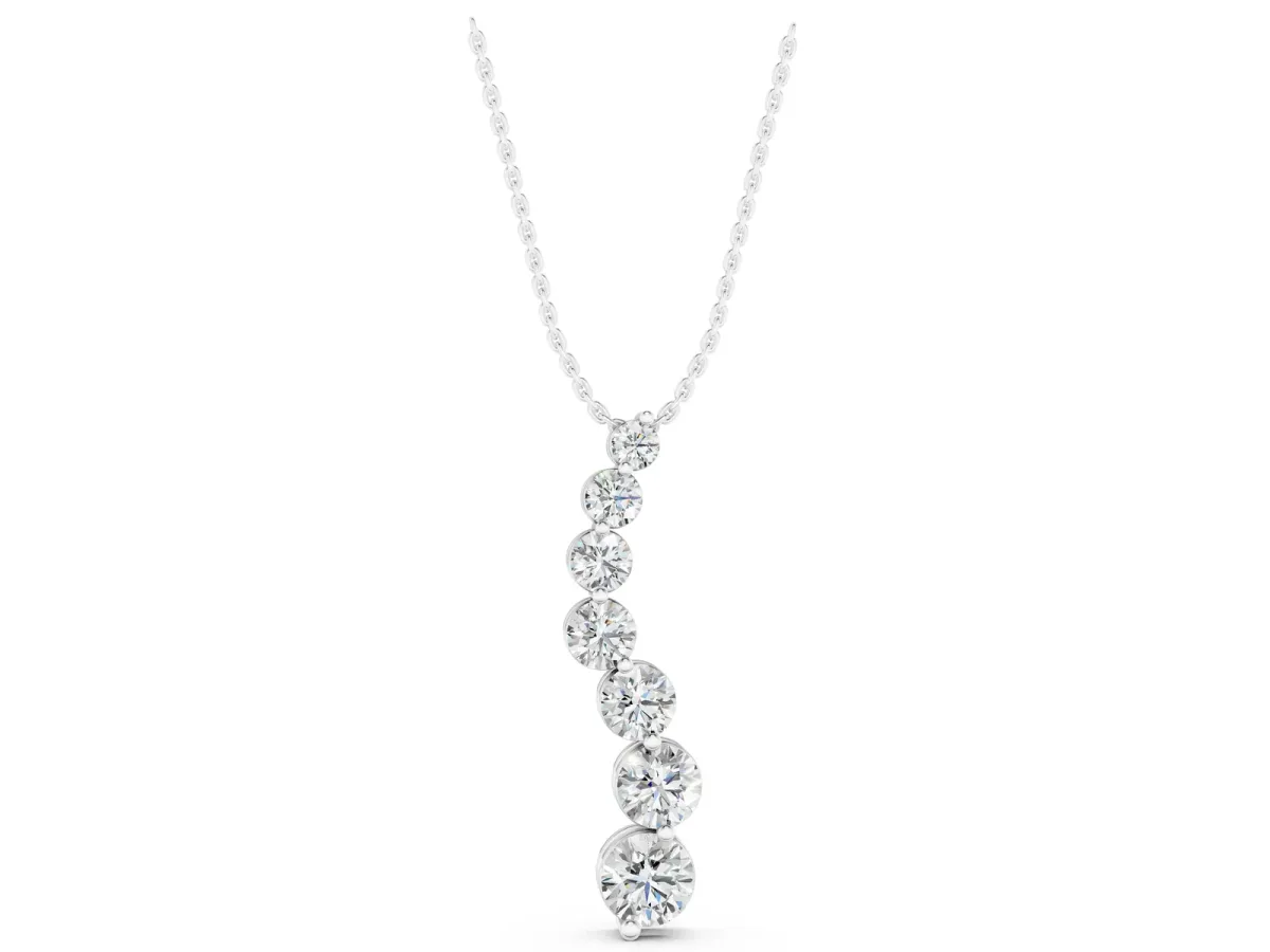 Graduated Round Prong-Set Diamond Pendant Silver