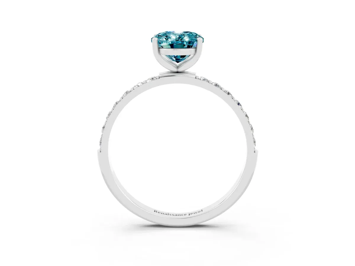 Oval Cut Blue Topaz Solitaire Ring with Round Pavé Band and Prong Setting Silver
