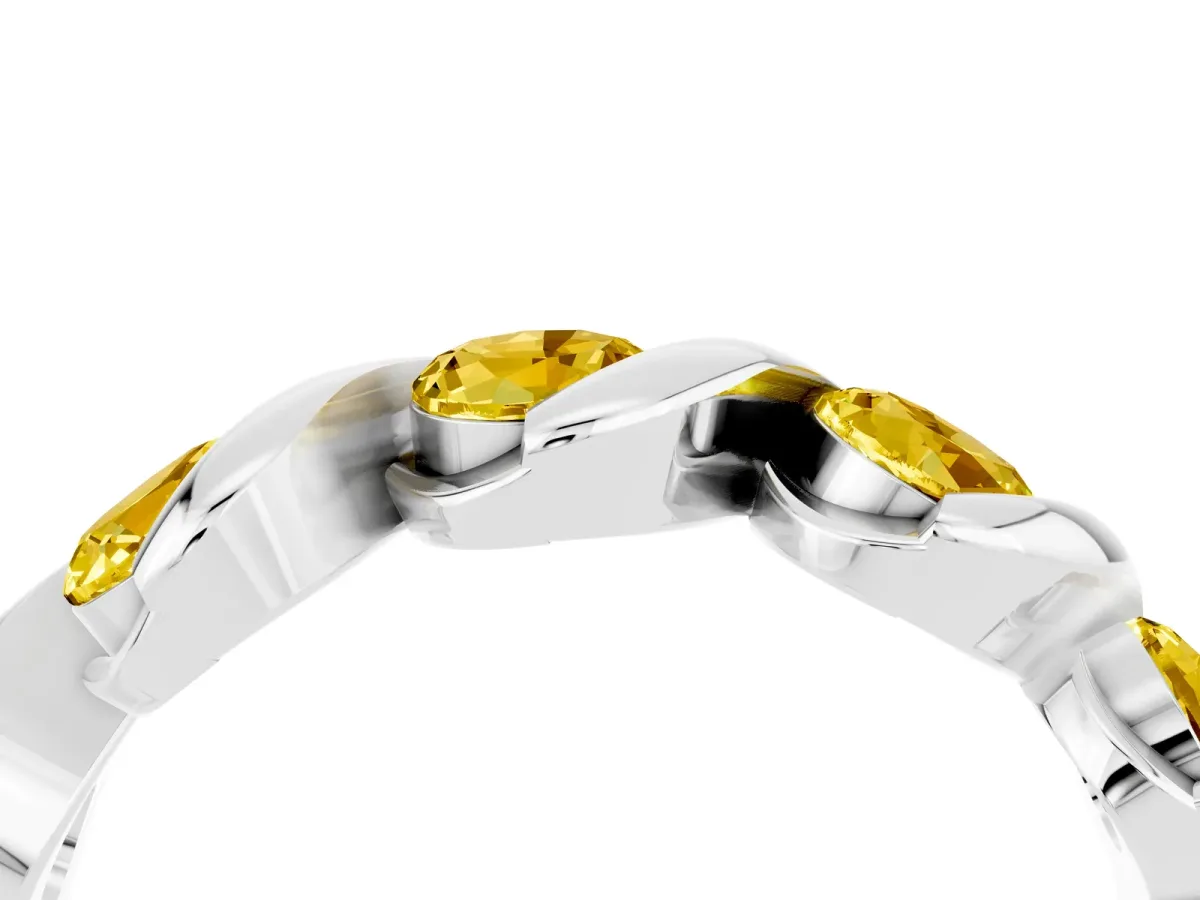Round Yellow Sapphire Wave Band with Channel Setting and Shared Prongs Silver