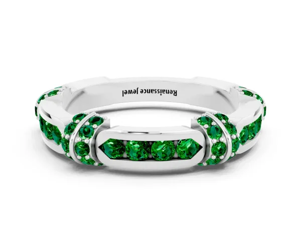 Pavé Round Emerald Link Band with Bezel Setting Platinum