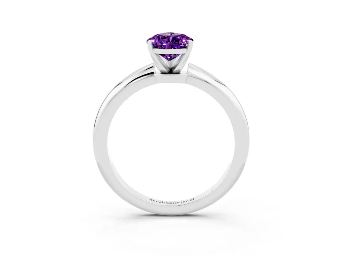 Pear Cut Amethyst Solitaire Ring with Six-Prong Setting and Classic Band Silver