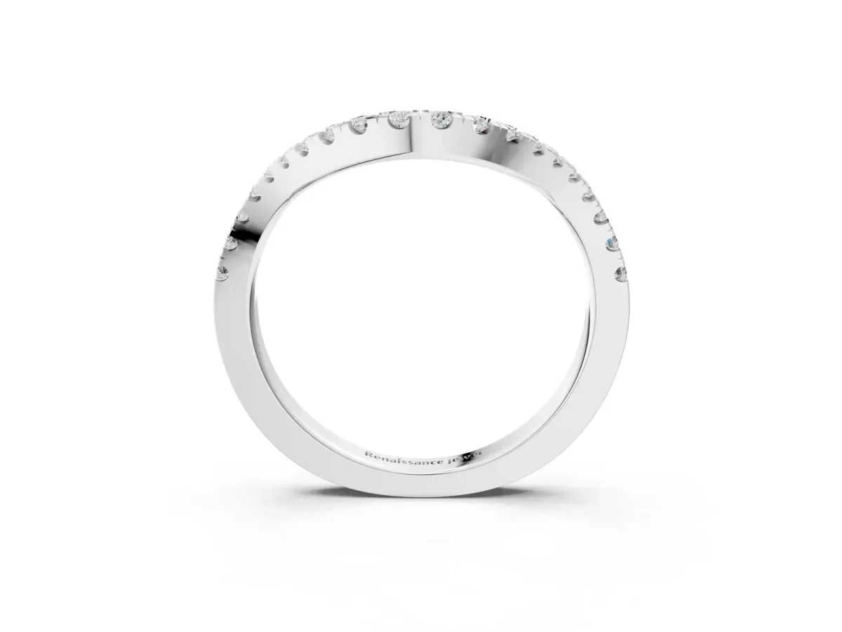 Curved Pavé Round Diamond Eternity Band with Shared Prong Setting Silver
