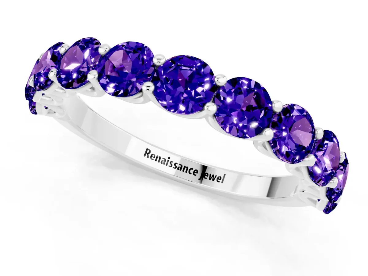Round Tanzanite Shared Prong Eternity Band White gold
