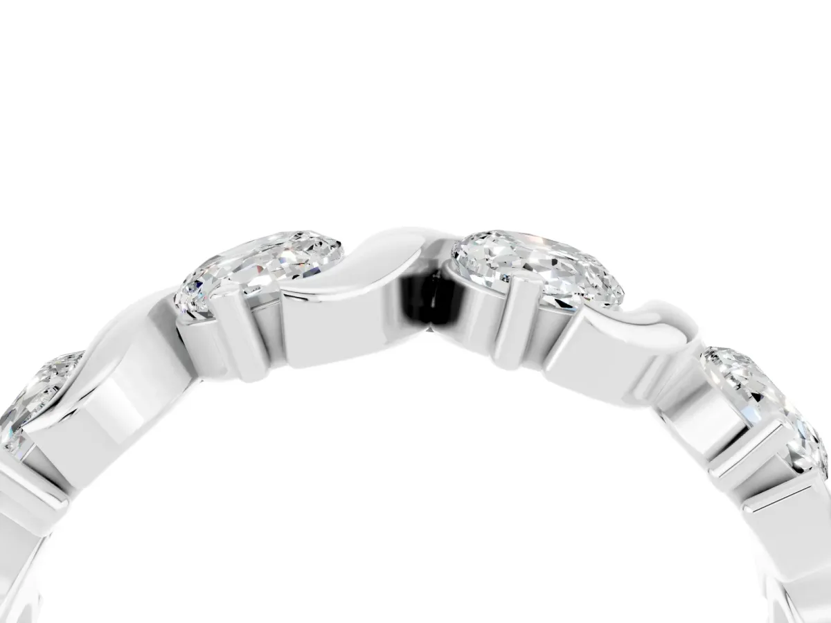 Six-Stone Round Moissanite Wave Band with Shared Prong Setting White gold