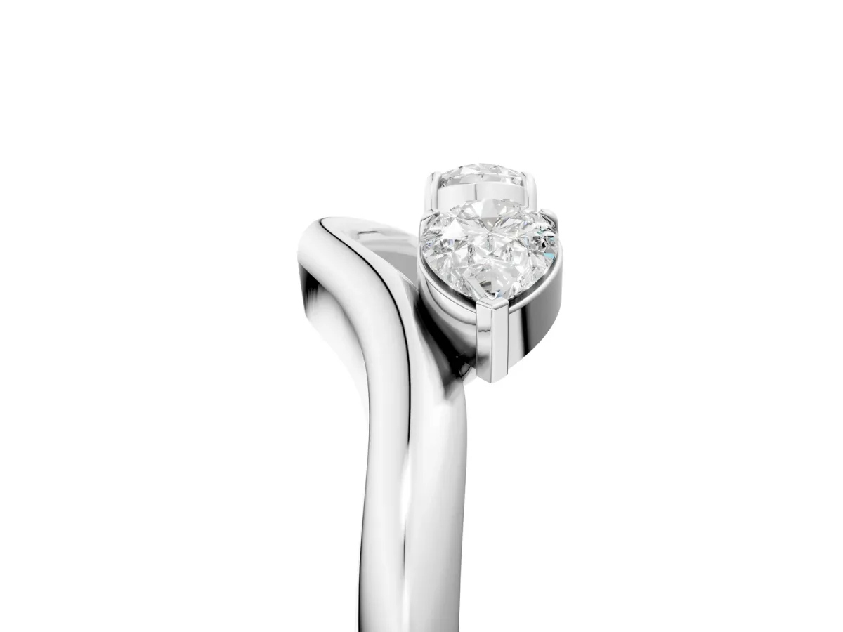 Pear Cut Diamond Two-Stone Open Band Ring with Prong Setting Platinum
