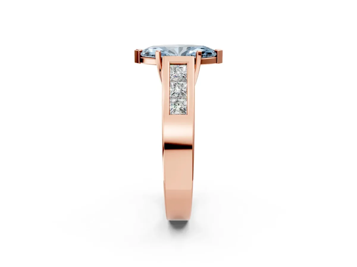 Fancy Blue Marquise Cut Cut Channel Set Solitaire Ring with Four-Prong Setting Rose gold