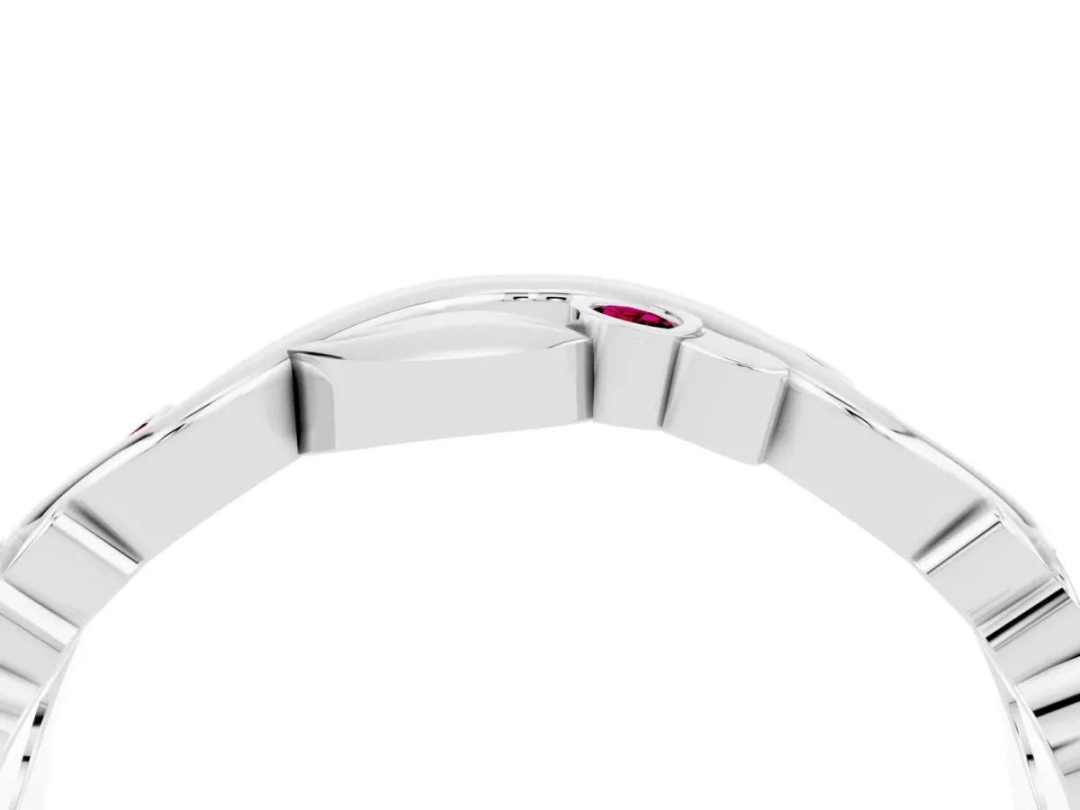 Round Garnet Leaf Eternity Band with Bezel Setting White gold