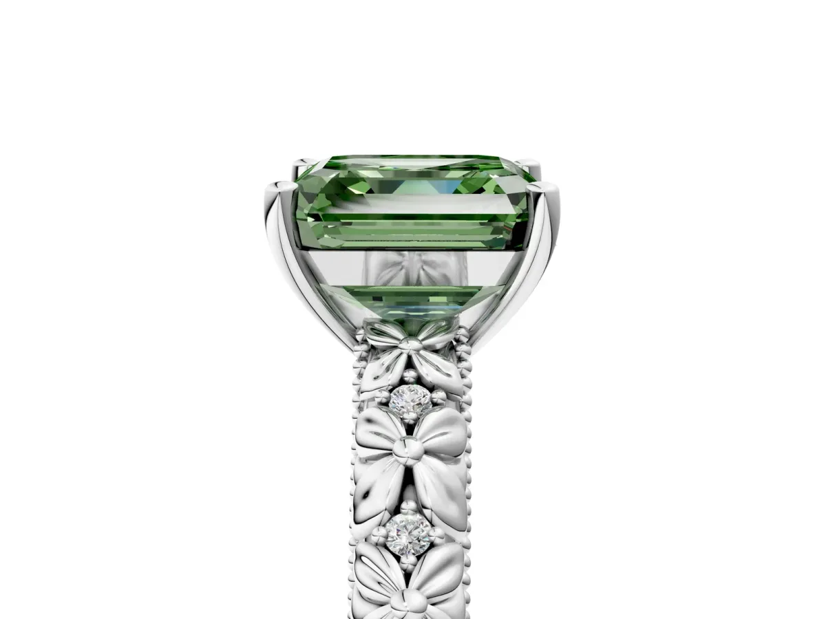 Fancy Green Asscher Cut Solitaire Floral Milgrain Engagement Ring Platinum