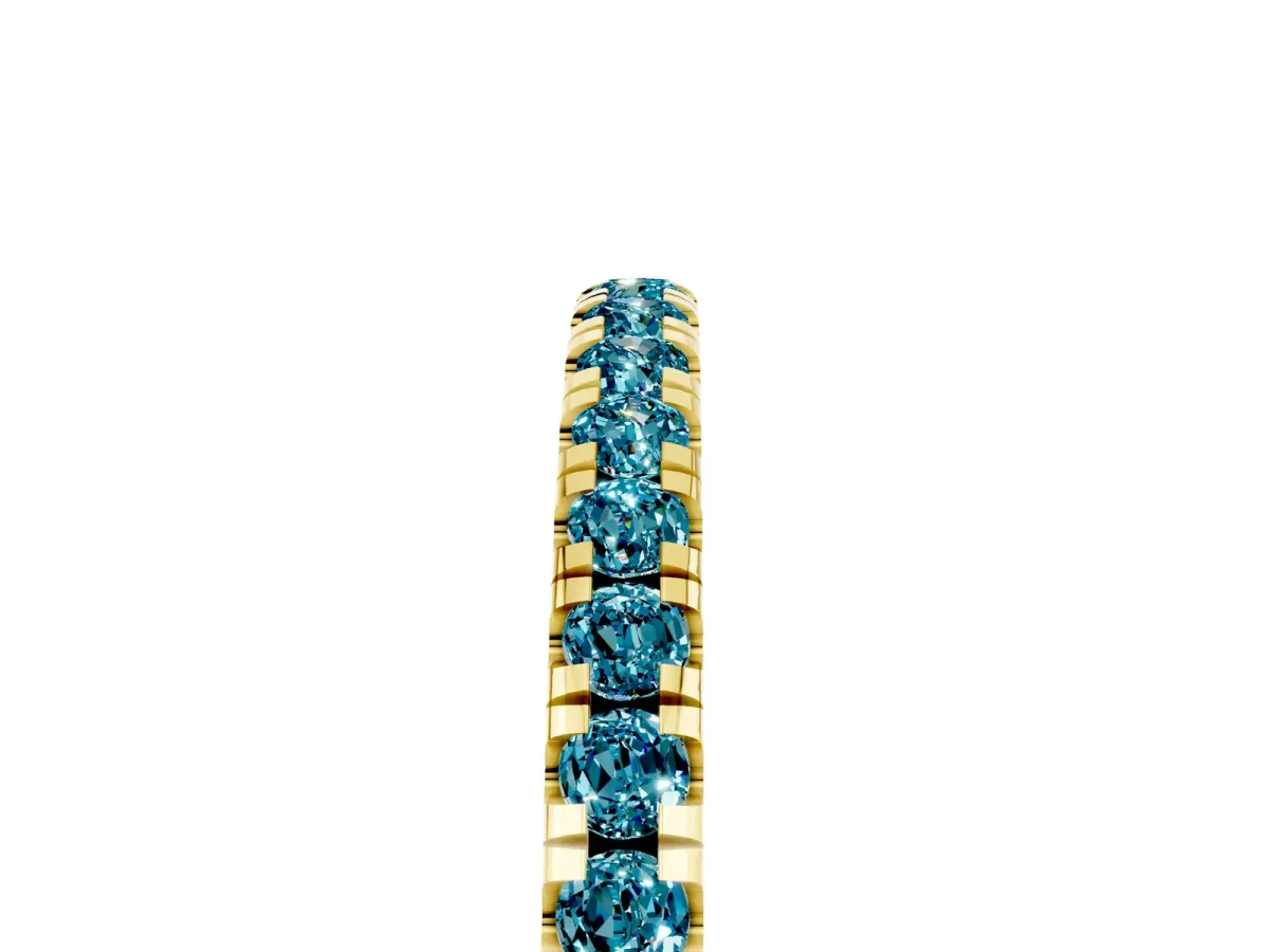 Pavé Round Blue Topaz Half Eternity Band with Shared Prong Setting Yellow gold