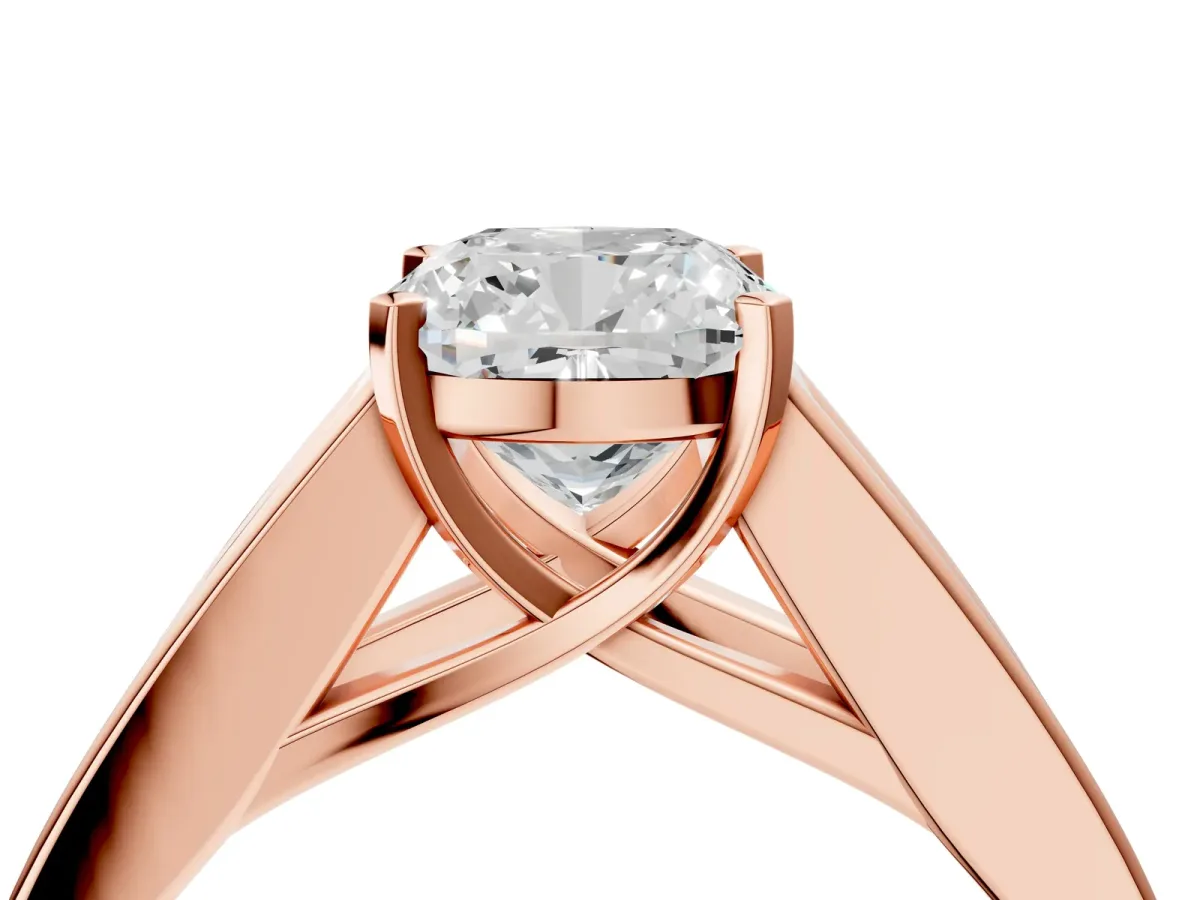 Cushion Cut Cut Channel Set Solitaire Ring with Four-Prong Setting Rose gold