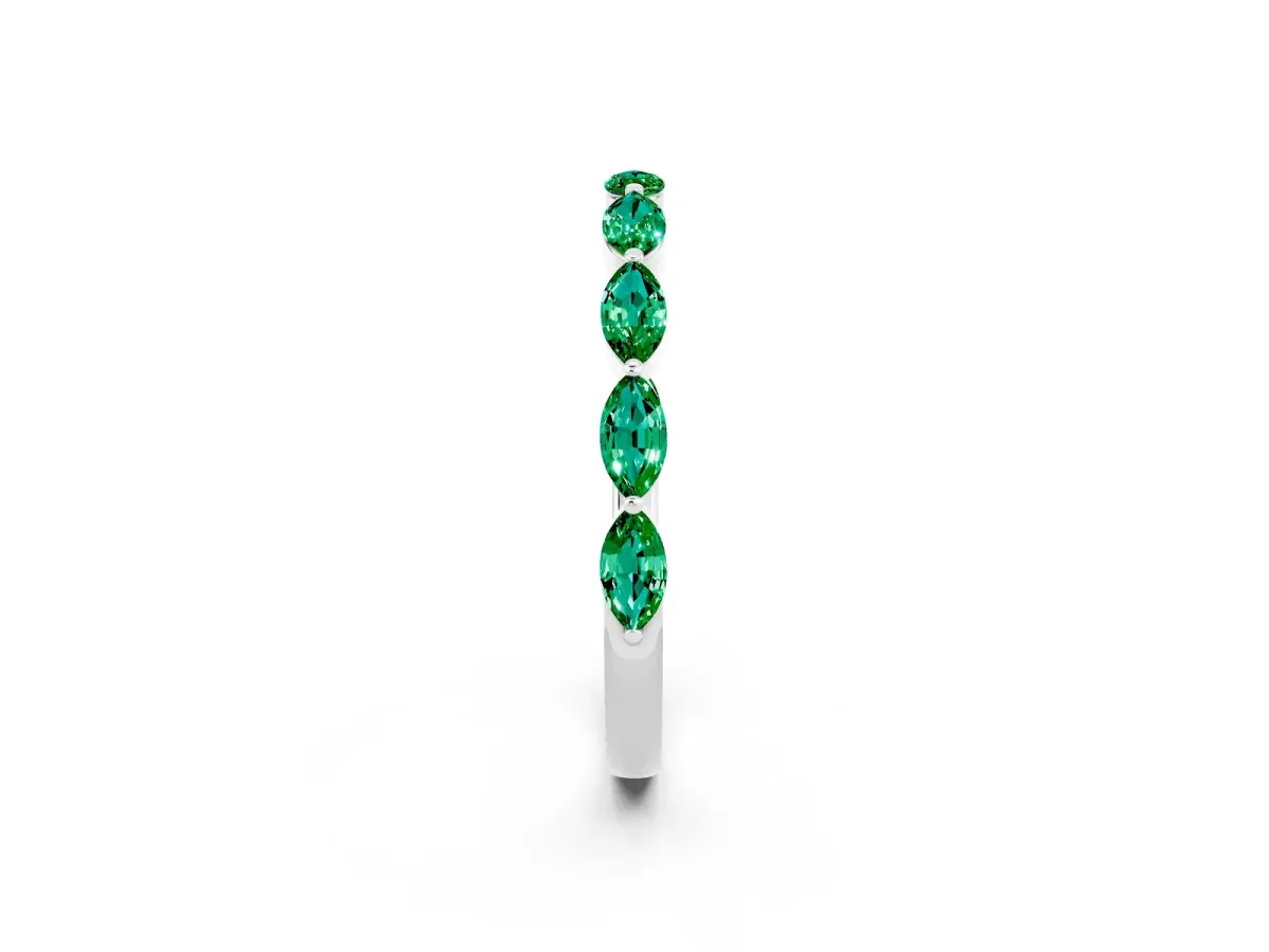 Marquise Emerald Half Eternity Band with Prong Setting Silver