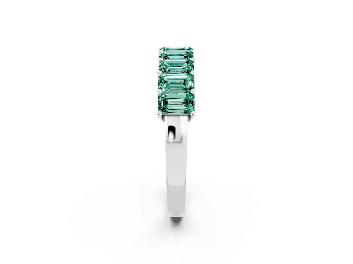 Emerald Cut Green Sapphire Prong-Set Eternity Band Silver