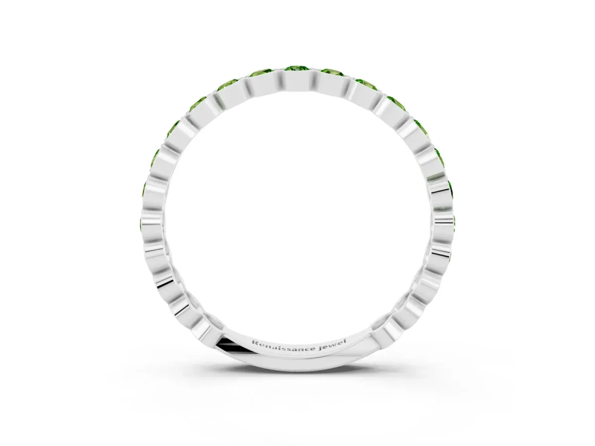 Round Peridot Bezel Set Eternity Band Silver